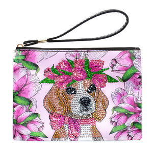 Partial Shaped Drill DIY Diamond Painting Bag with Zipper (Puppy)