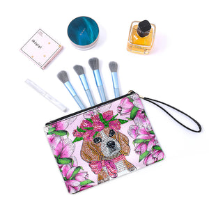 Partial Shaped Drill DIY Diamond Painting Bag with Zipper (Puppy)