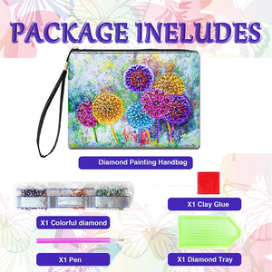 Partial Shaped Drill DIY Diamond Painting Bag with Zipper (Colourful Dandelion)