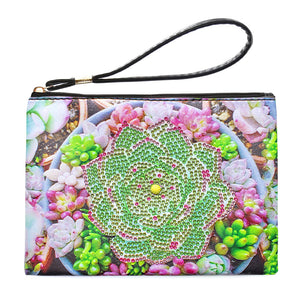 Partial Shaped Drill DIY Diamond Painting Bag with Zipper (Green Succulent)