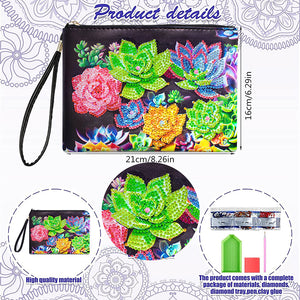 Partial Shaped Drill DIY Diamond Painting Bag with Zipper (Black Succulent)