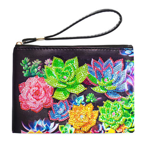 Partial Shaped Drill DIY Diamond Painting Bag with Zipper (Black Succulent)