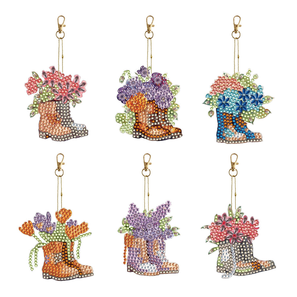 Double Sided Diamond Art Ornament Special Shape Owl (6PCS Flower Boots)