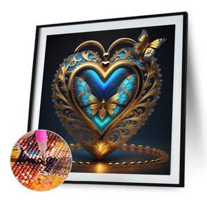 Blue Butterfly Heart 40*40CM(Picture) Full Round Drill Diamond Painting