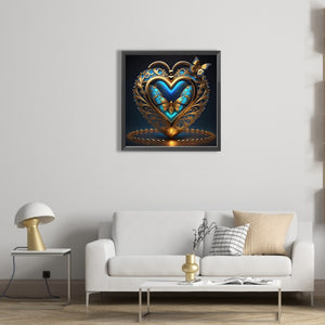 Blue Butterfly Heart 40*40CM(Picture) Full Round Drill Diamond Painting