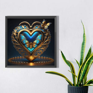 Blue Butterfly Heart 40*40CM(Picture) Full Round Drill Diamond Painting