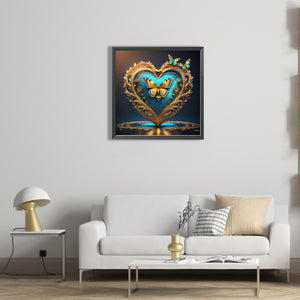 Blue Butterfly Heart 40*40CM(Picture) Full Round Drill Diamond Painting
