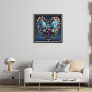 Blue Butterfly Heart 40*40CM(Picture) Full Round Drill Diamond Painting