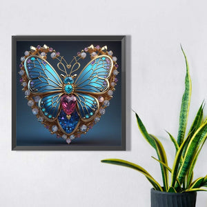 Blue Butterfly Heart 40*40CM(Picture) Full Round Drill Diamond Painting