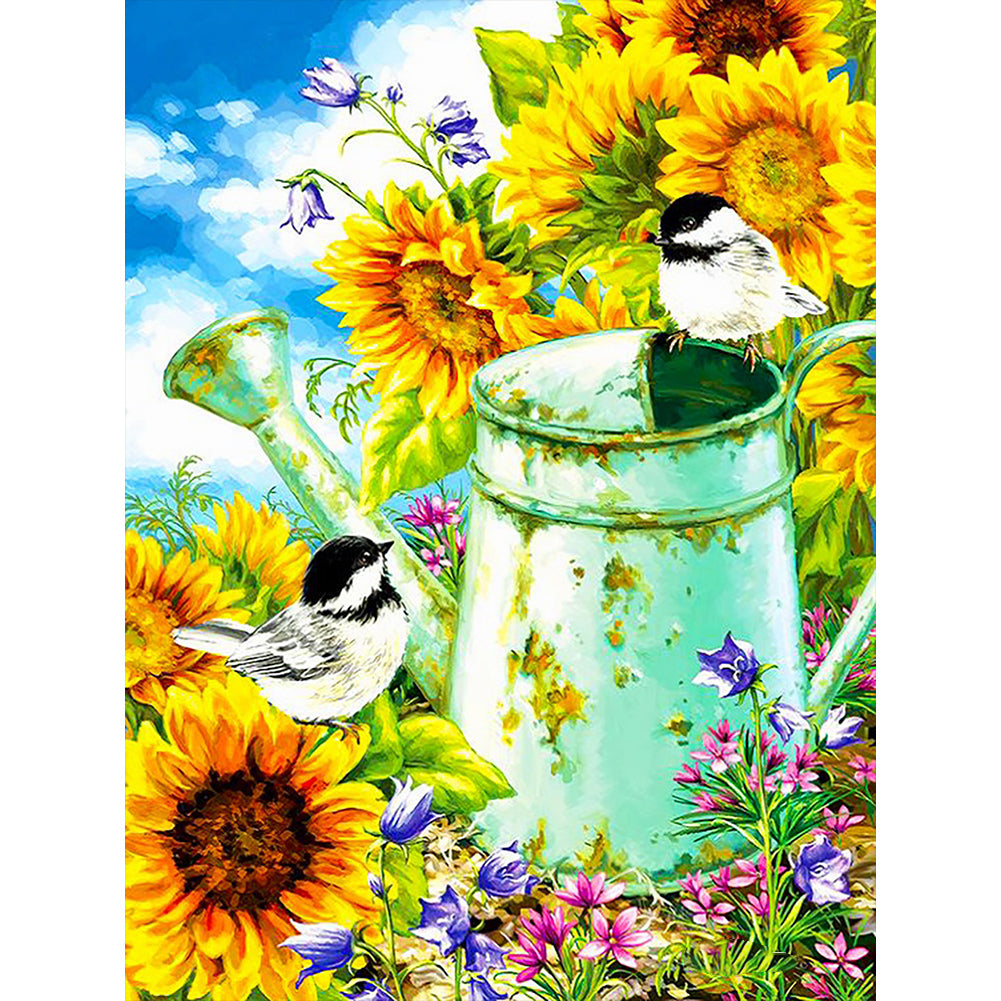 Sunflower Shower With Bird 30*40CM(Canvas) Full Round Drill Diamond Painting