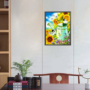 Sunflower Shower With Bird 30*40CM(Canvas) Full Round Drill Diamond Painting