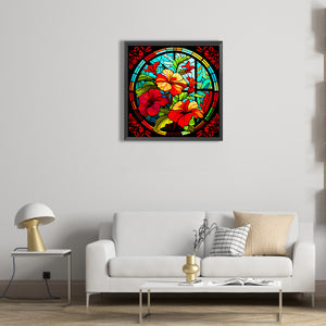 Glass Hibiscus Window 50*50CM(Canvas) Full Round Drill Diamond Painting