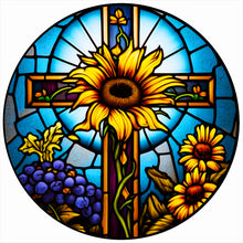 Load image into Gallery viewer, Cross With Sunflowers 50*50CM(Canvas) Full Round Drill Diamond Painting

