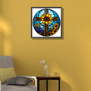 Cross With Sunflowers 50*50CM(Canvas) Full Round Drill Diamond Painting