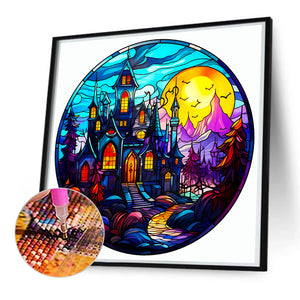 Glass Halloween Castle 50*50CM(Canvas) Full Round Drill Diamond Painting