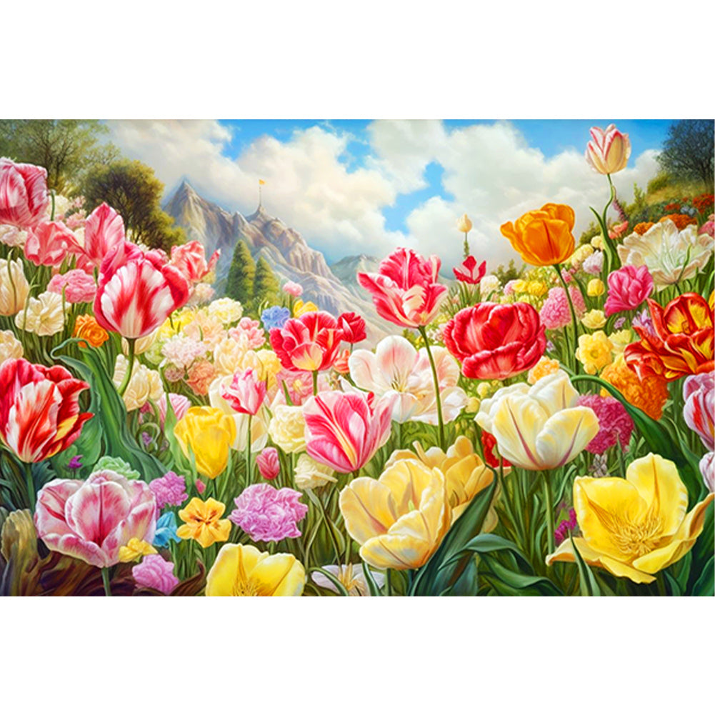 Blooming Tulip Field 60*40CM(Canvas) Full Round Drill Diamond Painting