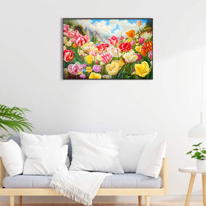 Blooming Tulip Field 60*40CM(Canvas) Full Round Drill Diamond Painting
