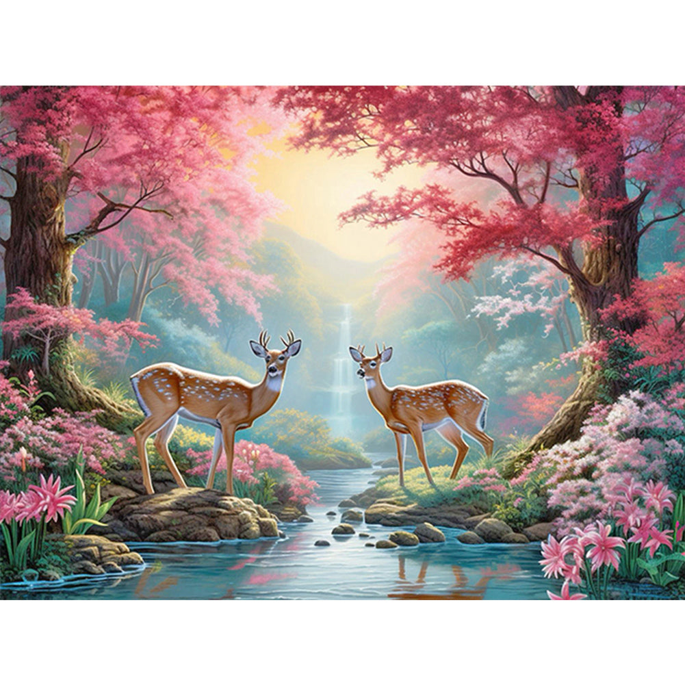Sika Deer In The Forest 40*30CM(Canvas) Full Round Drill Diamond Painting