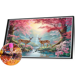 Sika Deer In The Forest 40*30CM(Canvas) Full Round Drill Diamond Painting
