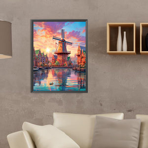 Lighthouse And Windmill 30*40CM(Canvas) Full Round Drill Diamond Painting