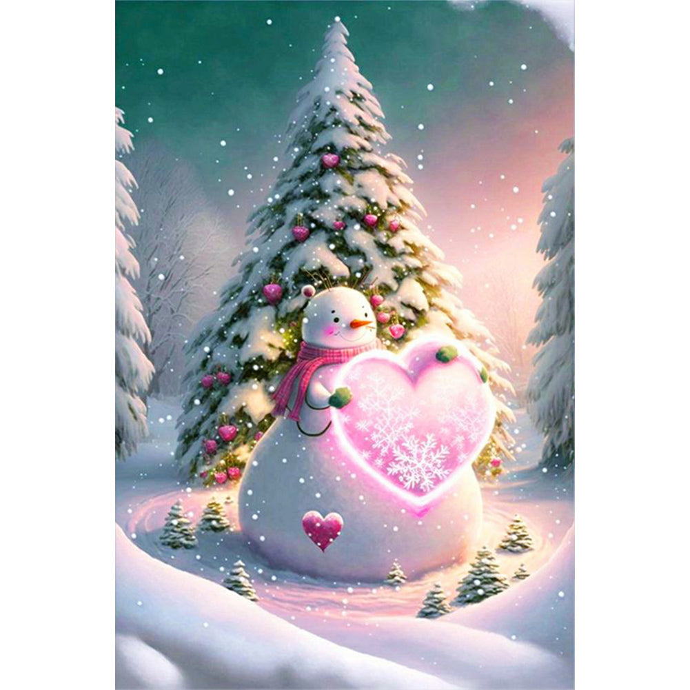 Snowman With Christmas Tree 40*60CM(Canvas) Full Round Drill Diamond Painting