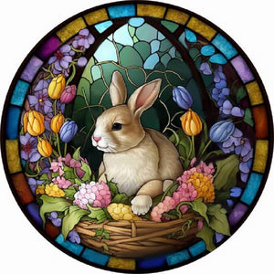 Round Card Rabbit 30*30CM(Canvas) Full Round Drill Diamond Painting