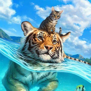Swimming Tiger 30*30CM(Canvas) Full Round Drill Diamond Painting