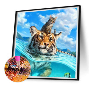 Swimming Tiger 30*30CM(Canvas) Full Round Drill Diamond Painting
