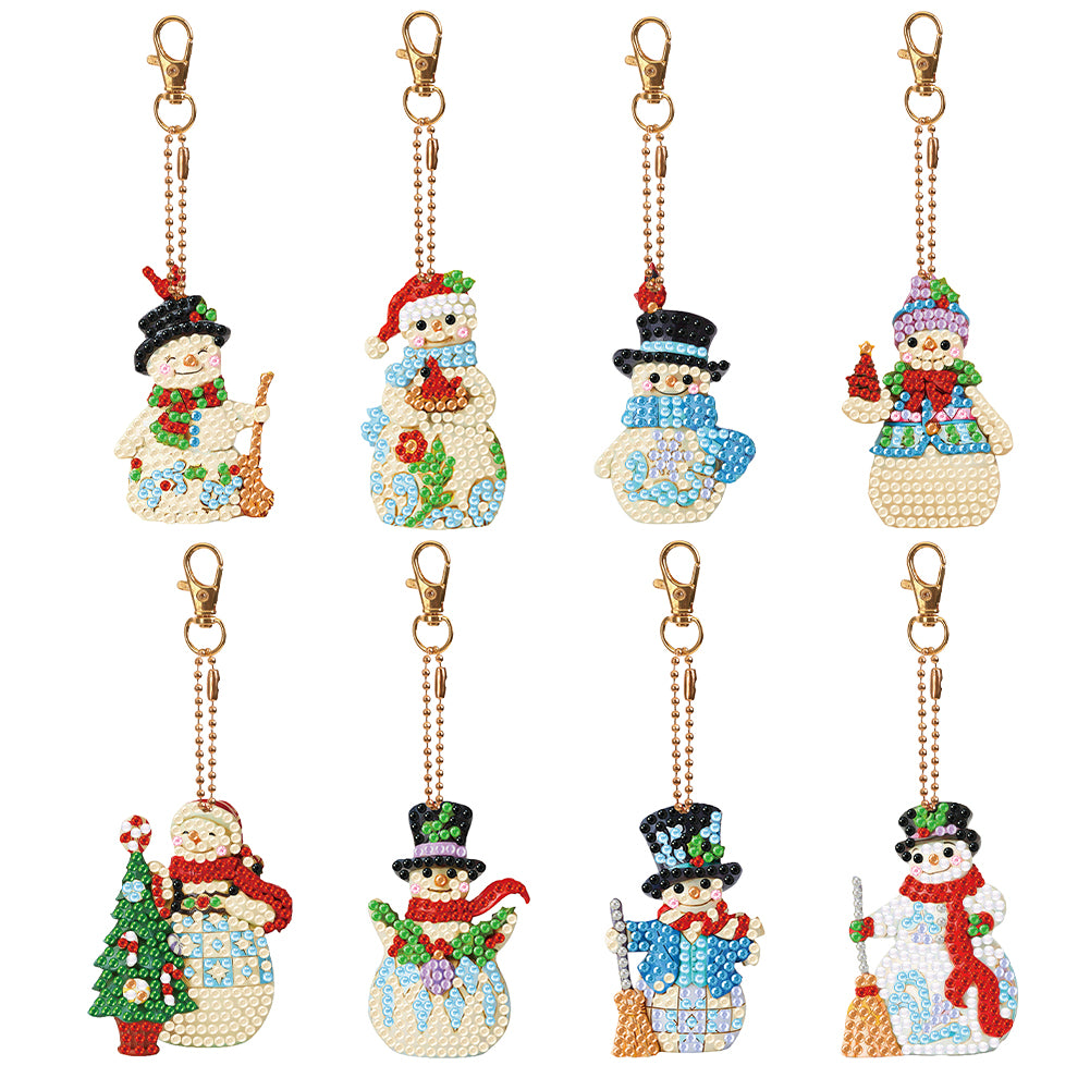 Double Sided Diamond Keychains Pendant Snowman 8PCS Diamond Handicraft Key Chain
