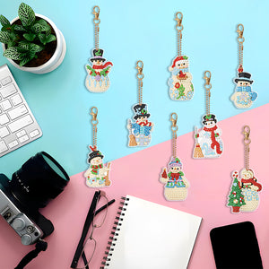 Double Sided Diamond Keychains Pendant Snowman 8PCS Diamond Handicraft Key Chain