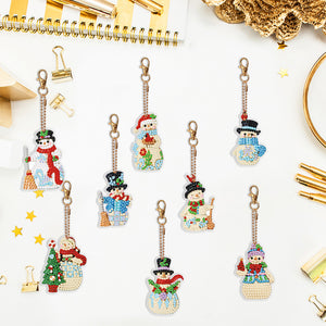 Double Sided Diamond Keychains Pendant Snowman 8PCS Diamond Handicraft Key Chain