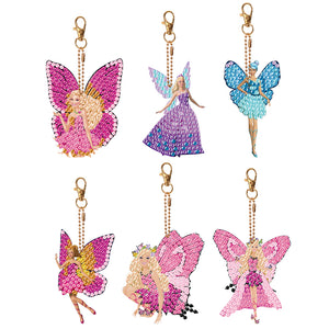 6PCS Diamond Keychains Pendant Butterfly Girl Double Sided Diamond Art Keychains