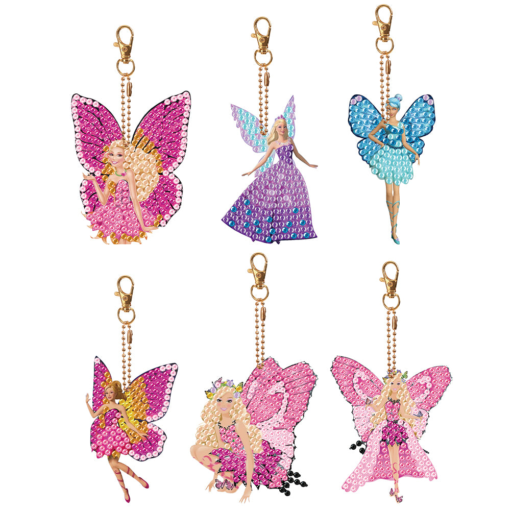 6PCS Diamond Keychains Pendant Butterfly Girl Double Sided Diamond Art Keychains