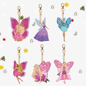 6PCS Diamond Keychains Pendant Butterfly Girl Double Sided Diamond Art Keychains