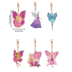 6PCS Diamond Keychains Pendant Butterfly Girl Double Sided Diamond Art Keychains