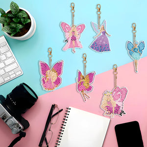 6PCS Diamond Keychains Pendant Butterfly Girl Double Sided Diamond Art Keychains