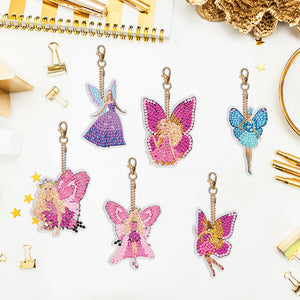 6PCS Diamond Keychains Pendant Butterfly Girl Double Sided Diamond Art Keychains