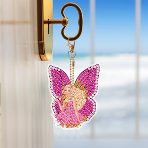 6PCS Diamond Keychains Pendant Butterfly Girl Double Sided Diamond Art Keychains