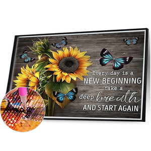 Sunflower Calligraphy And Painting 40*30CM(Picture) Full Square Drill Diamond Painting