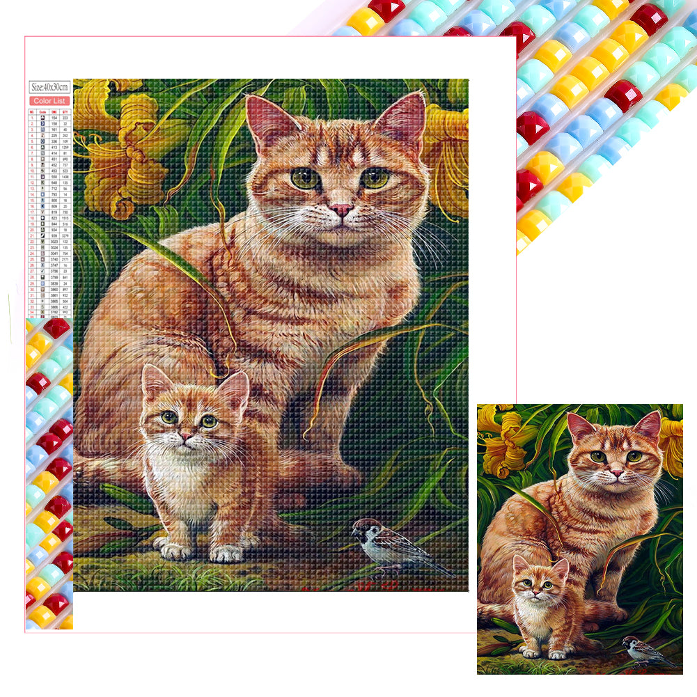 Mother And Child Cat 30*40CM(Picture) Full Square Drill Diamond Painting