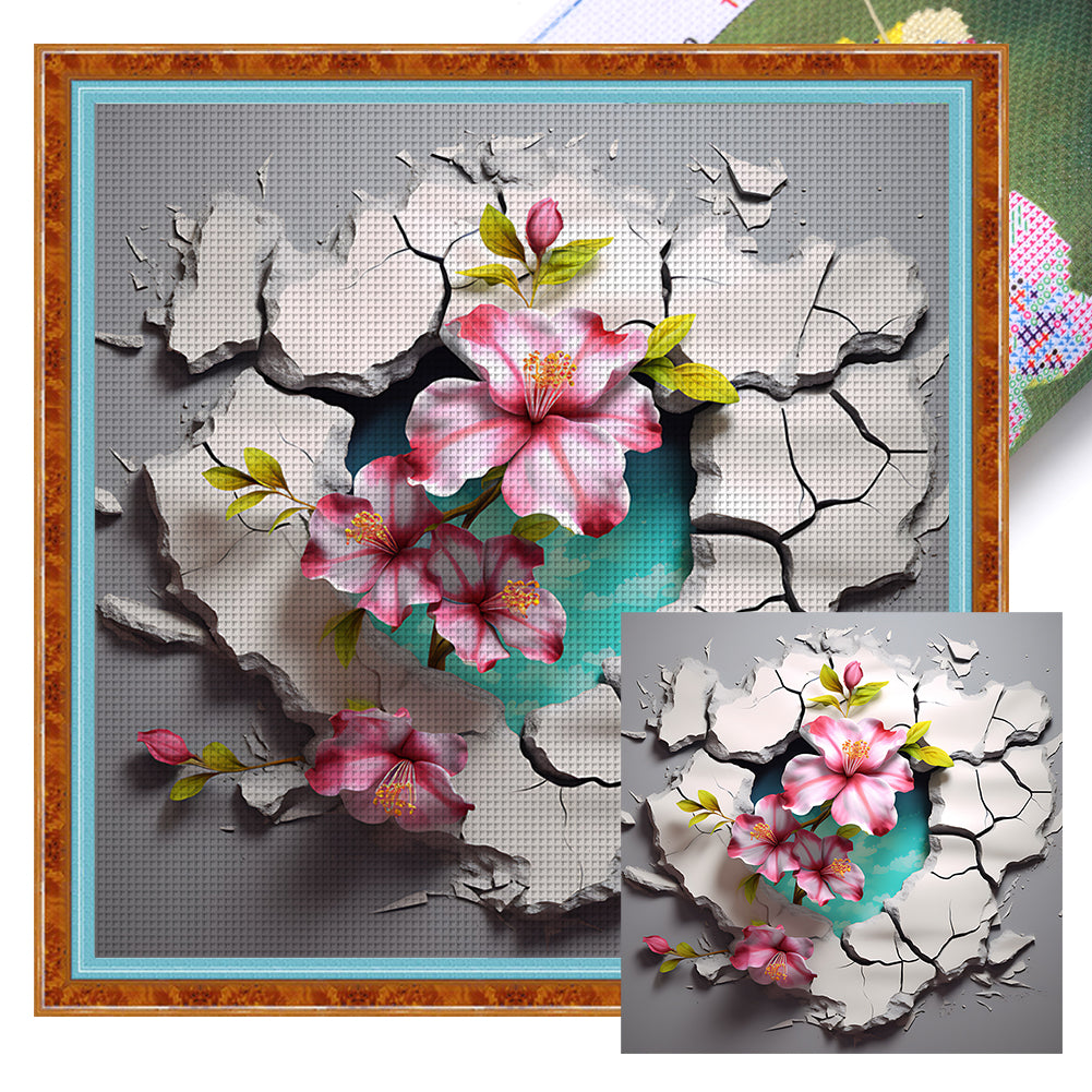 Flowers In The Crack (40*40CM ) 11CT 3 Stamped Cross Stitch