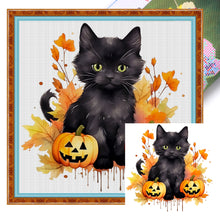 Load image into Gallery viewer, Pumpkin Black Cat (25*25CM ) 18CT 2 Stamped Cross Stitch
