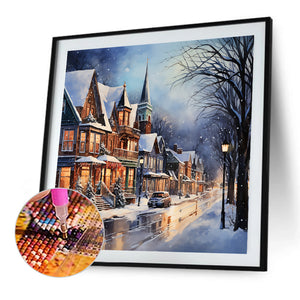 Winter Snow Street 40*40CM(Canvas) Full Round Drill Diamond Painting