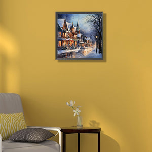 Winter Snow Street 40*40CM(Canvas) Full Round Drill Diamond Painting