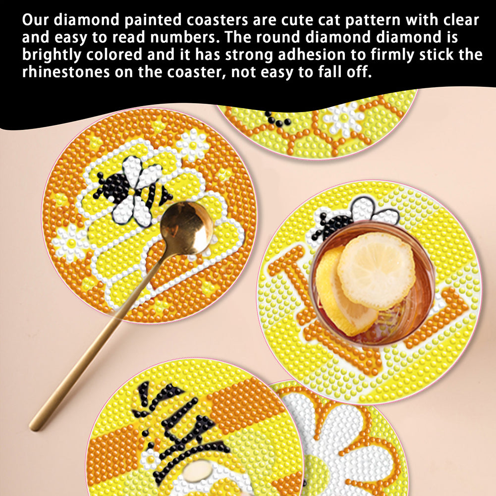 8 PCS Diamond Painting Coasters DIY Diamond Art Coasters Kit Bee Gnome