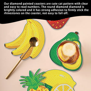 Wooden Diamond DIY Coasters Art Coaster Kits with Holder (Sweet Fruit 6PCS)