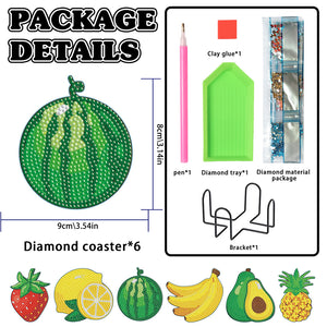 Wooden Diamond DIY Coasters Art Coaster Kits with Holder (Sweet Fruit 6PCS)