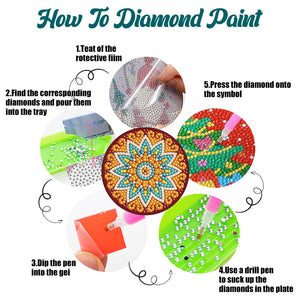 6PCS Diamond Crafts Coasters with Holder Wooden DIY Coaster (Mandara)