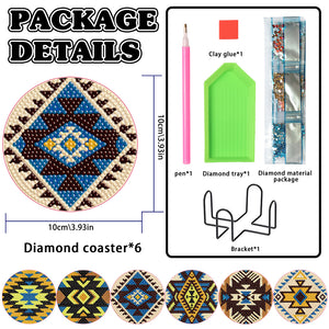 6PCS Diamond Crafts Coasters with Holder Wooden DIY Coaster (Mandara)