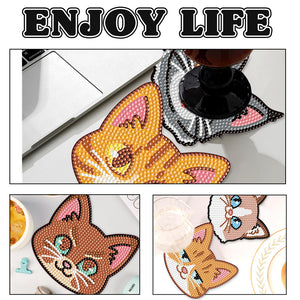 6PCS Diamond Crafts Coasters Diamond Painting Art Coasters (Kitty)